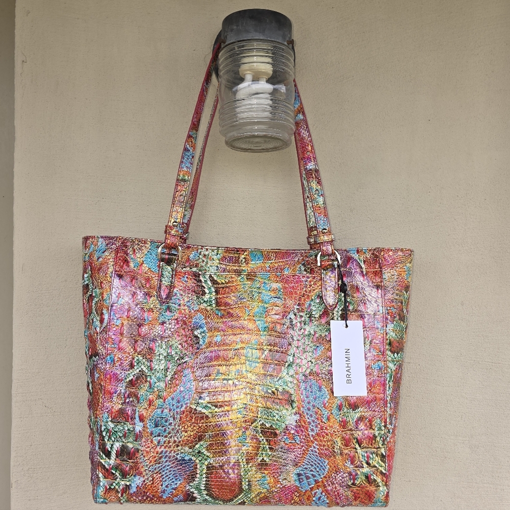 NWT BRAHMIN APRIL RESERVOIR MELBOURNE CROC EMBOSSED LEATHER TOTE BAG - Picture 4 of 16